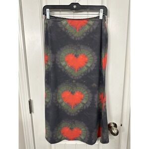 Omighty Womens Tie Dye Heart Midi Skirt Grey Green Orange Lace Trim Size M NWT